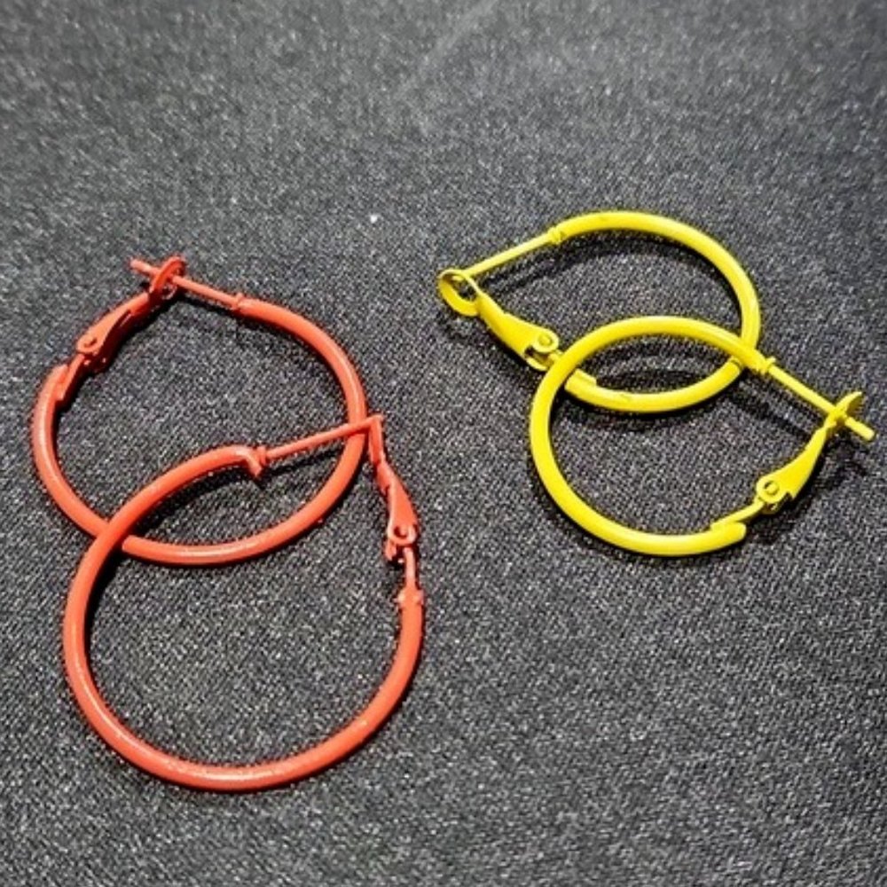 2 Pairs Tangerine & Yellow Brand NEW Large Colorful Hoop Hinged Earrings Set